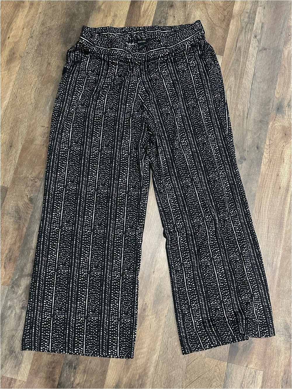 Robert Louis Black & White Vertical Dot-Stripe Wide Leg Pants